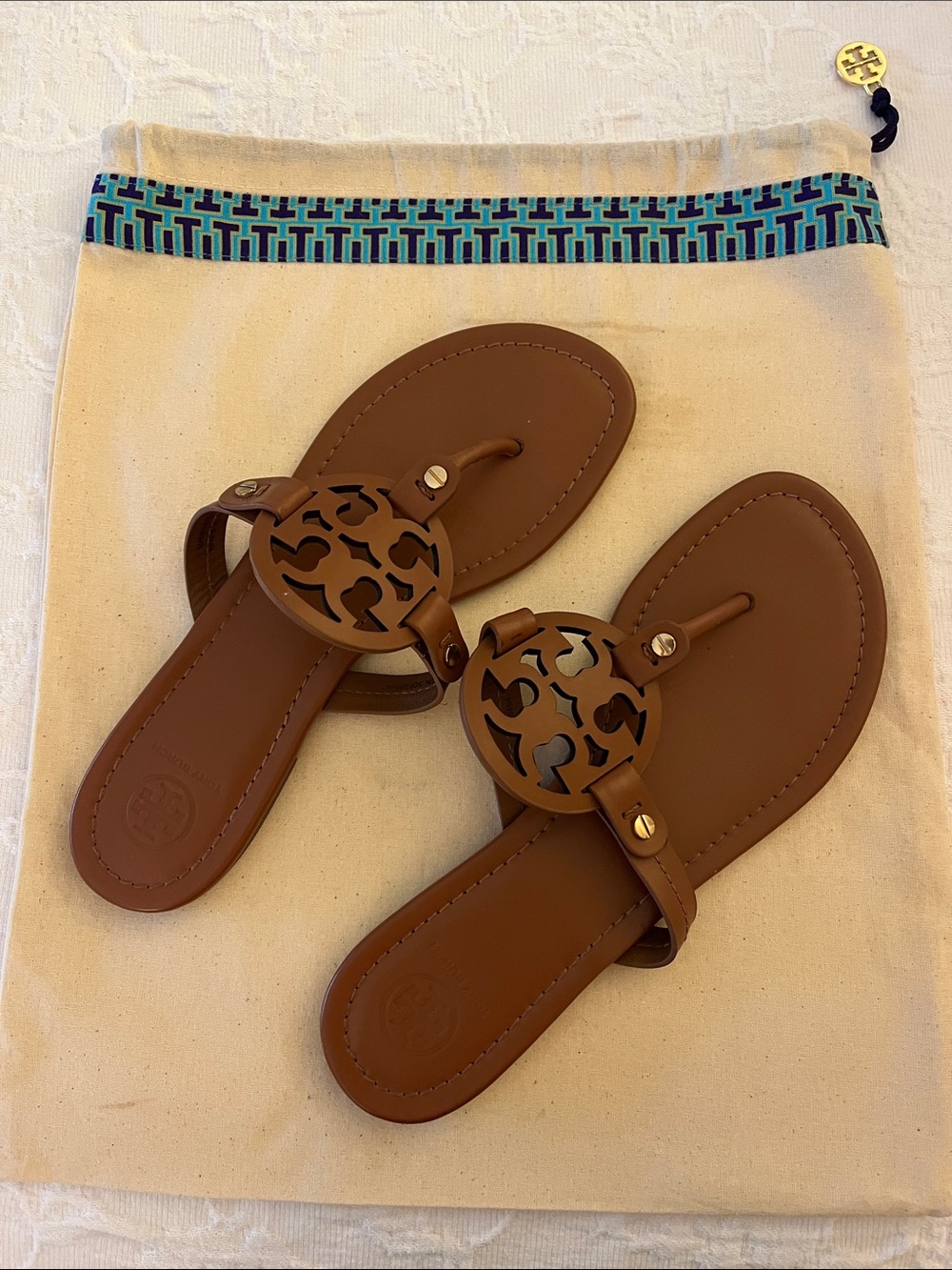 Tory Burch Tan Miller Logo Thong Sandals